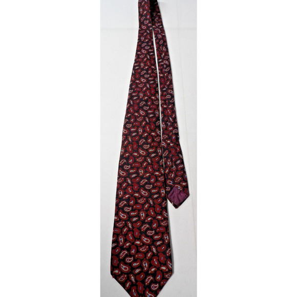 Vtg Burt Pulitzer Bagpiper Mens Neck Tie Wool Challis Black Red Paisley - Picture 8 of 9